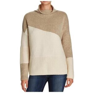 French Connection Colorblock Knit Sweater Wool Blend Cream Beige Size M Womens